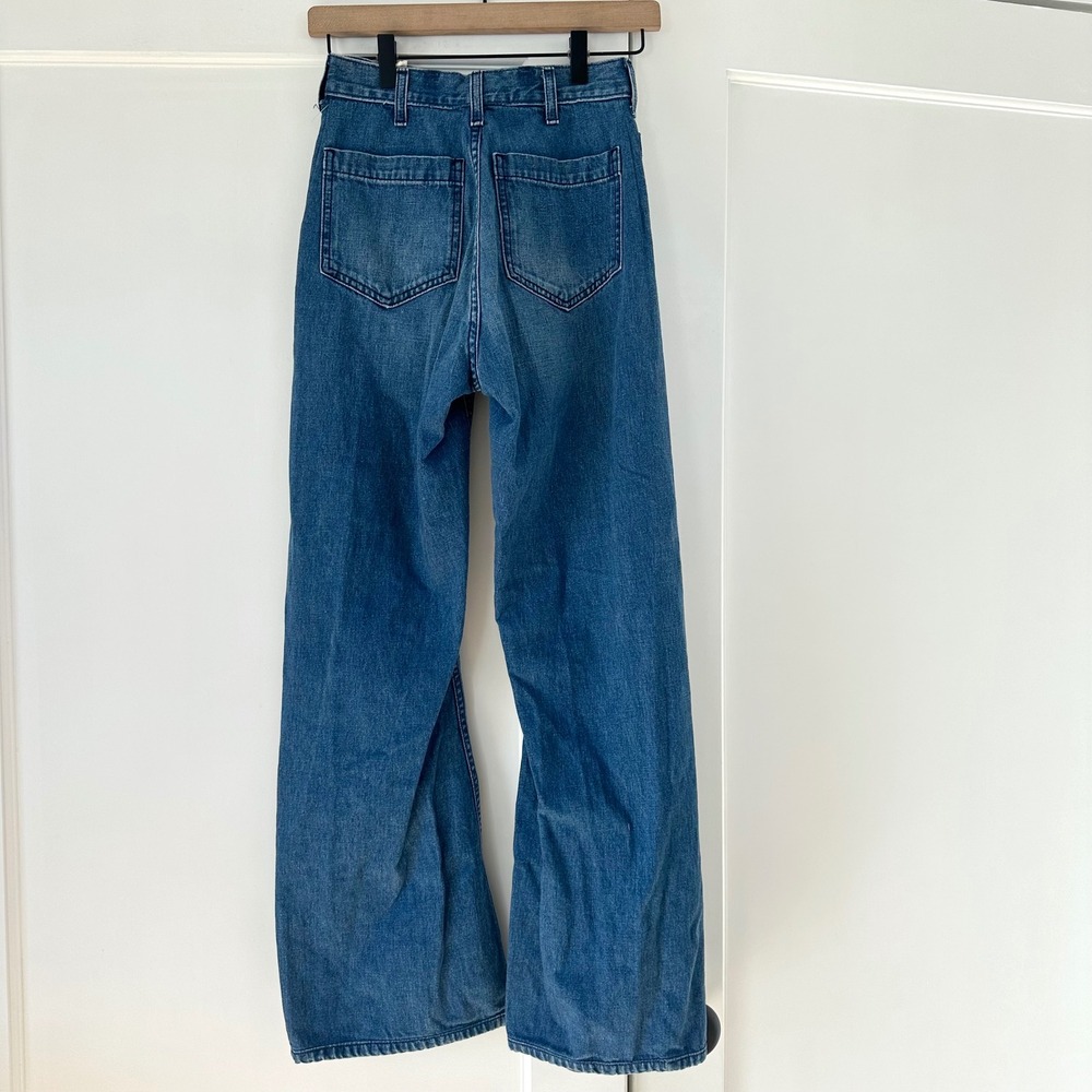 The Great. The Dock Jean Wide Leg High Rise Cotton Hemp Blue Denim Jeans 24 - Picture 5 of 13
